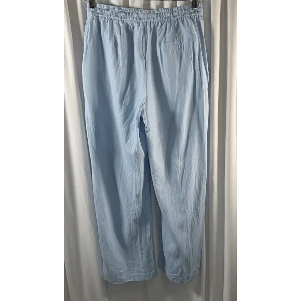 Zara Light Blue Linen Drawstring Pants